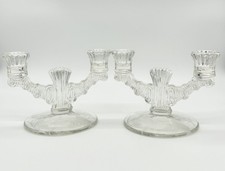 2 Depression Glass  Largo Double Candle Holders 5.25" Paden City 1930s 