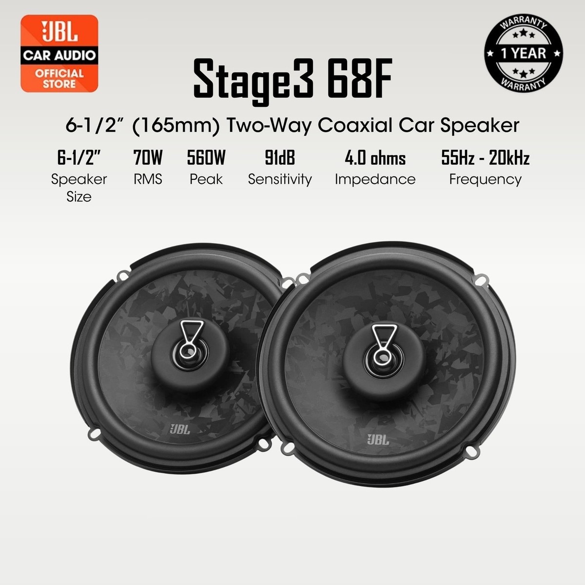 JBL Stage3 68 - Gen2 6.5″ 2 Way Coaxial Car Door Speaker 560W Each