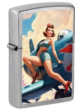 Zippo 3058, WWII Nose Art Pinup Girl, Street Chrome Finish Lighter