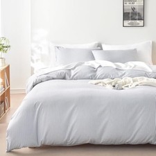 - Striped Comforter Set, Ticking Stripe Vertical Pinstripe Neutral King Gray