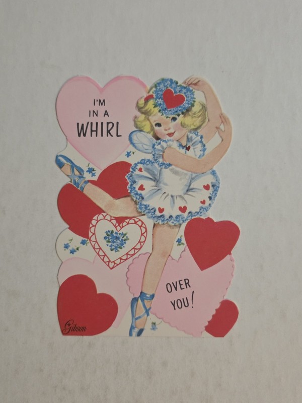 Vintage Valentine’s Day Die-Cut Card “I’m in a Whirl Over You” Pink Ballerina