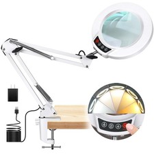 10X Magnifying Glass with Light and Clamp, Real Glass Lens Lighted Magnifier,...
