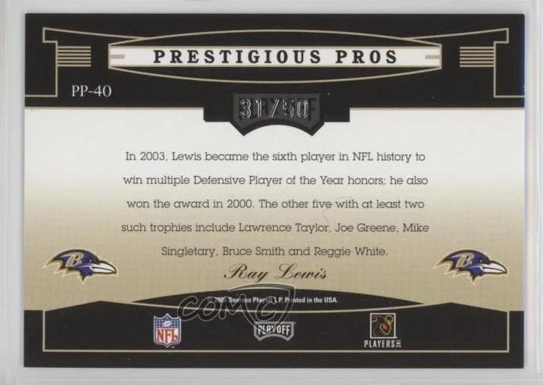 2005 Playoff Prestige Prestigious Pros Silver /50 Ray Lewis #PP-40 HOF - Image 2 of 2