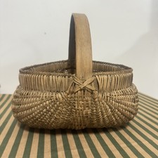 Vintage Woven Splint Basket with Lid and Double Swing Handles — listing 2