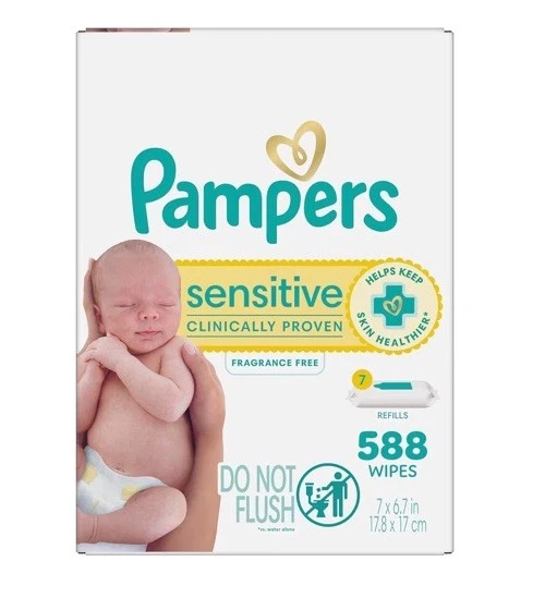 Pampers Baby Wipes Sensitive, Water Based Wipes, 84 Count Pack of 7