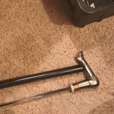 Black Sword Cane with Silver Metal Handle and Metal Blade, Single-Handed