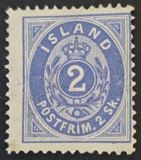 ICELAND 1873 Mint LH 2 Sk Blue Perf 14 X 13 1/2 Michel #1A CV €1100