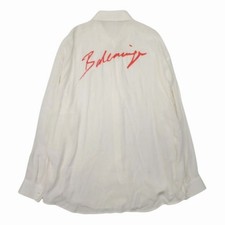 19aw Balenciaga Lipstick Logo Print Shirt Silk Chiffon Blouse Oversized 32 Used
