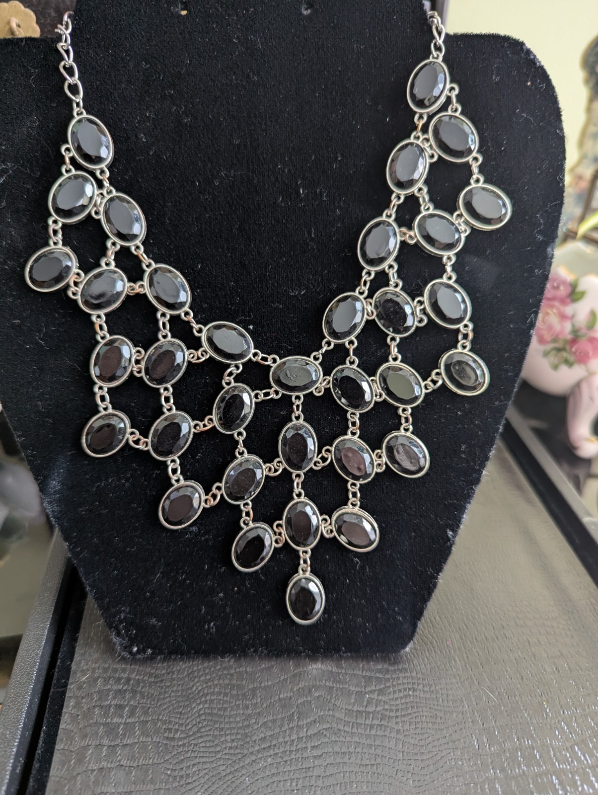 Black Acrylic Statement Bib Style Necklace 19inch Adjustable