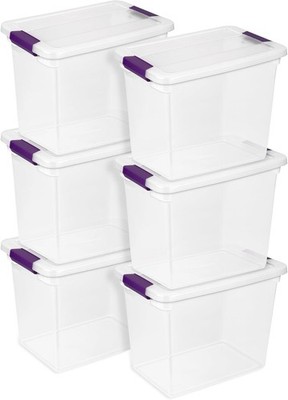 27 Qt ClearView Latch Box Stackable Organizer Bins W/ Latching Lids 6-Pack 