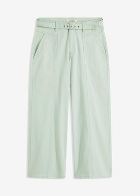 Stretch-Twill-Culotte mit Gürtel Gr. 50 Hellschilf Used Damen Capri-Hose Neu*