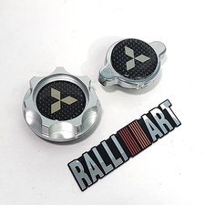 SILVER ENGINE OIL CAP & RADIATOR CAP CARBON FIBER ECLIPSE MIRAGE LANCER EVO JDM