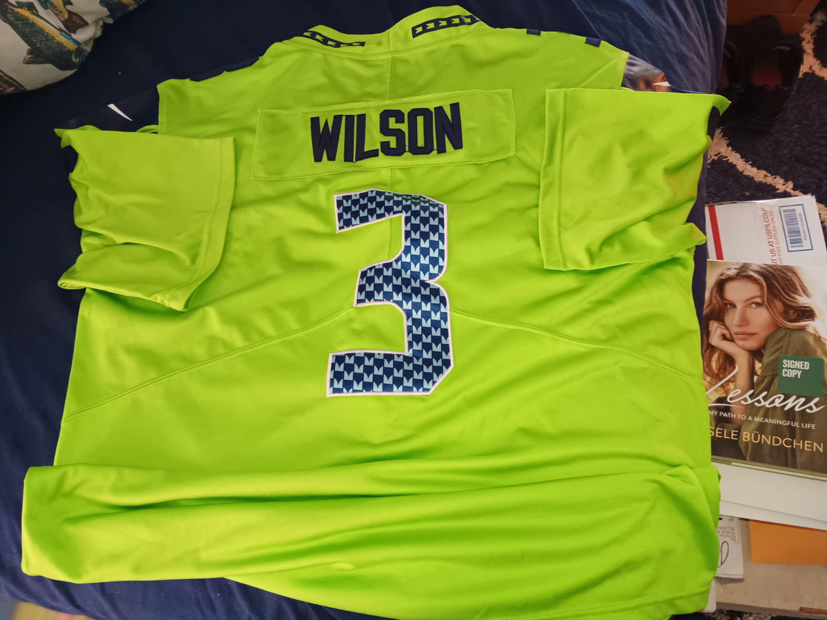 RUSSELL WILSON SEATTLE SEAHAWKS #3 NEON GREEN NIKE JERSEY SIZE XXL