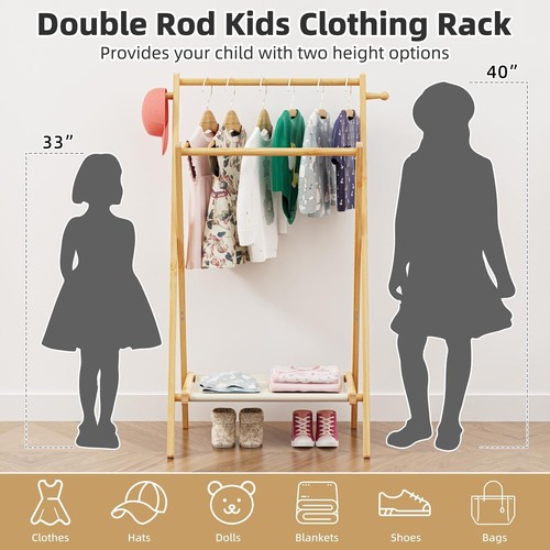 Portable Bamboo Dress Up Rack for Toddlers - Space-Saving Clothes Organizer - Picture 6 of 11