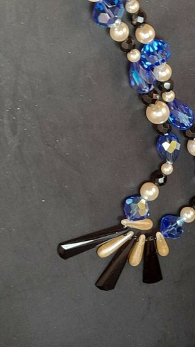 BOHEMIAN BLUE CRYSTAL PERLS ART DECO DESIGN NECKLACE 1930'S Vintage JEWELLERY - Picture 12 of 12