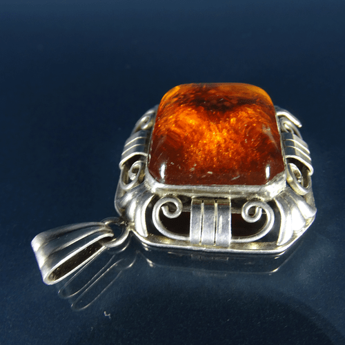 Antiker Georg Kramer Silber Anhänger mit Bernstein Silver Amber Pendant 1930s - Bild 7 von 7