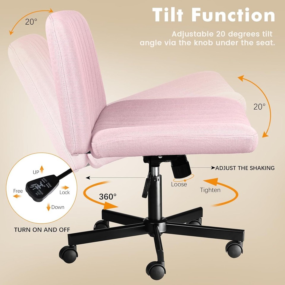 Criss Corss Chair with Wheels,Fabric Padded Armless Wide Office Desk