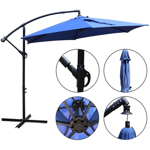 10ft Outdoor Hanging Offset Cantilever Umbrella Patio Umbrella with Crank Navy