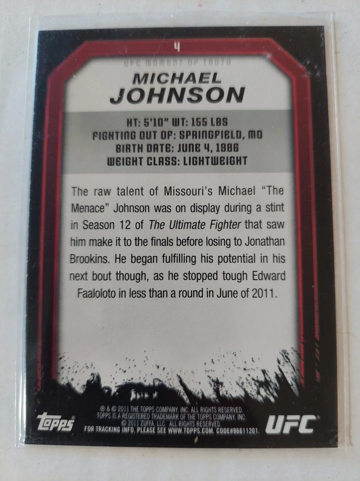 Michael Johnson #4 2011 Topps UFC Moment of Truth Gold Parallel - Image 2 of 2