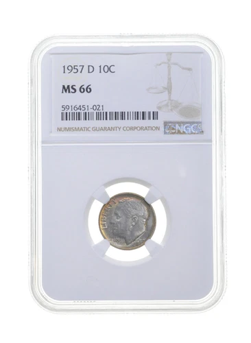 MS66 1957-D Roosevelt Dime - Graded NGC Toned *4395