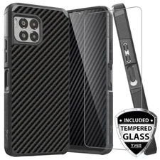 For T-Mobile REVVL 7/7 Pro 5G Case Hybrid Carbon Fiber TPU Armor +Tempered Glass