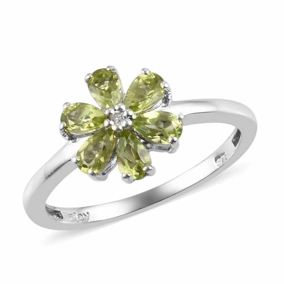 Natürlicher Grüner Peridot Blumen Edelstein Krappenring 925 Sterlingsilber - Bild 2 von 4
