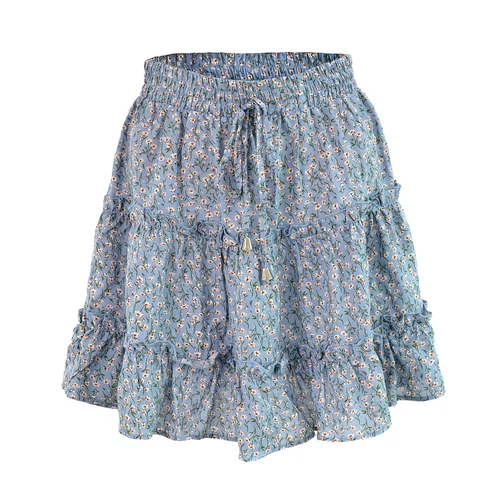 Bohemian Women's Skirt Summer Beach Mini Dress High Waist Elastic Ruffle Short - Picture 8 of 21
