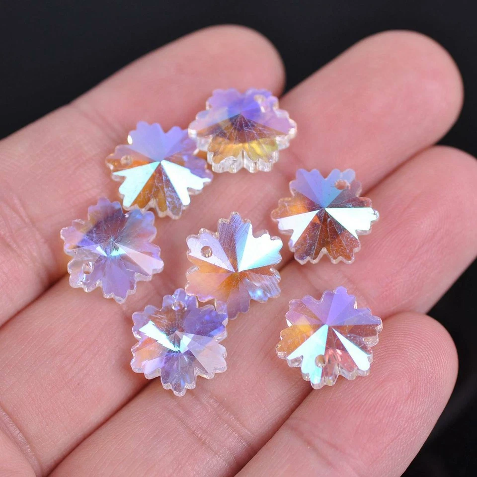 10pcs 14mm Snowflake Faceted Crystal Glass Drop Prism Pendants Loose Beads lot - Image 3 of 4