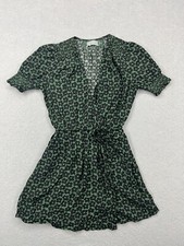 Urban Outfitters Dress Wrap V Neck Floral Puff Sleeve Retro Y2K Black Green