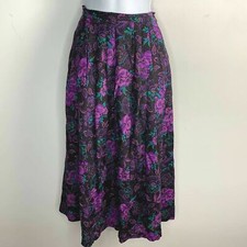 Womens Skirt Sz 12 Purple Floral Long Maxi Modest Career Vintage 80s Retro