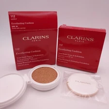 LOT OF 2 Clarins Everlasting Cushion Foundation Refill 112 AMBER SPF 50 Sealed 