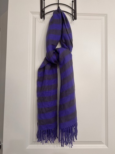 GAP Cozy Classic Purple Stripe Grey Long Wrap Scarf Soft Oversized 76” X 24” - Picture 11 of 13