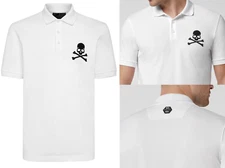 Philipp Plein Skull Polo Shirt Leather PP Hexagon Patch T-Shirt S