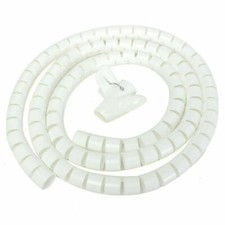 3 x 2M WHITE CABLE TIDY KIT PC TV Organising Wrap Spiral Tube with feeder clip 