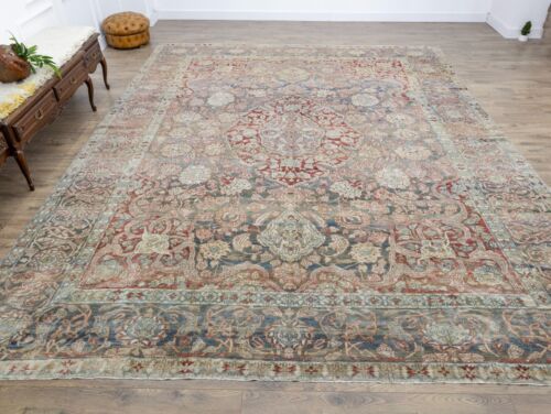 Turkish Oushak Rug, 12.2 x 14.9 ft, Rust Blue Living Room Carpet, Classic Decor - Picture 4 of 16