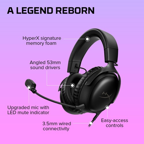 HyperX Cloud III Wired Gaming Headset PC/PS5/Xbox Series X S Angled 53mm Black - Picture 8 of 9