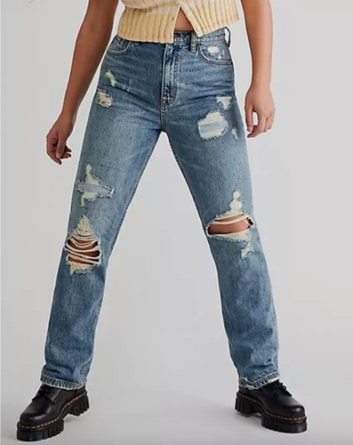 NUEVOS JEANS DESGASTADOS FREE PEOPLE WE THE FREE CRVY STRAIGHT SHOOTER TALLA 32 - Imagen 2 de 8