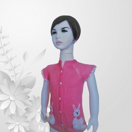 Hand Knitted Kids Fall Vest Crochet Pom Pom Sleeveless Wool Waistcoat Sweater - Picture 2 of 9