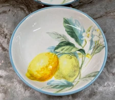 Large Citron Pasta Bowls. Lemons. Certified International 9 Inch. Set Of 2. New.