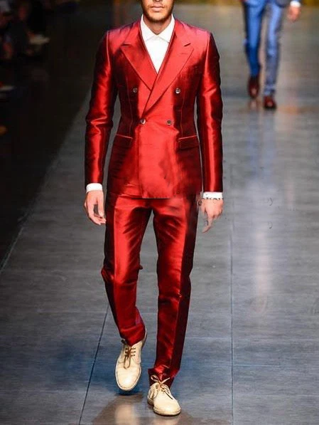 Seda Satén Hombres Trajes Boda Esmoquin 2 Piezas Calce Ajustado Formal Pico Solapa Fiesta Foto 3 de 4