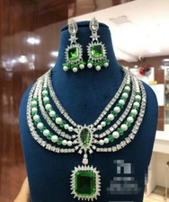 Bollywood Silver Plated CZ Choker Necklace Earrings Zircon CZ Jewelry Set