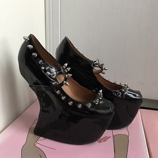 Jeffrey Campbell Black Patent Spike Wedge Mary Jane Shoes