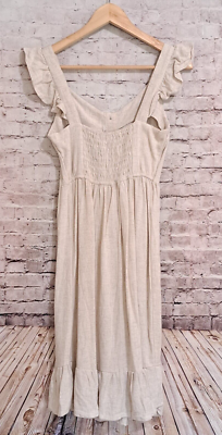 monteau linen dress Monteau Dress XL Orange Linen Smocked Button Front Midi Sundress Beach Resort