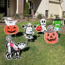 GameXcel 6PCS Yard Signs for Halloween Props Yard Stakes Pumpkin Ghost Monster Y
