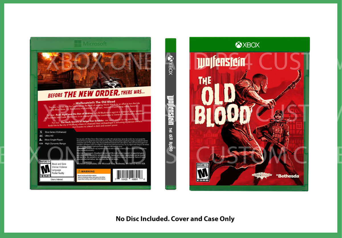CUSTM REPLACEMENT CASE NO DISC Wolfenstein The Old Blood XBOX SEE 