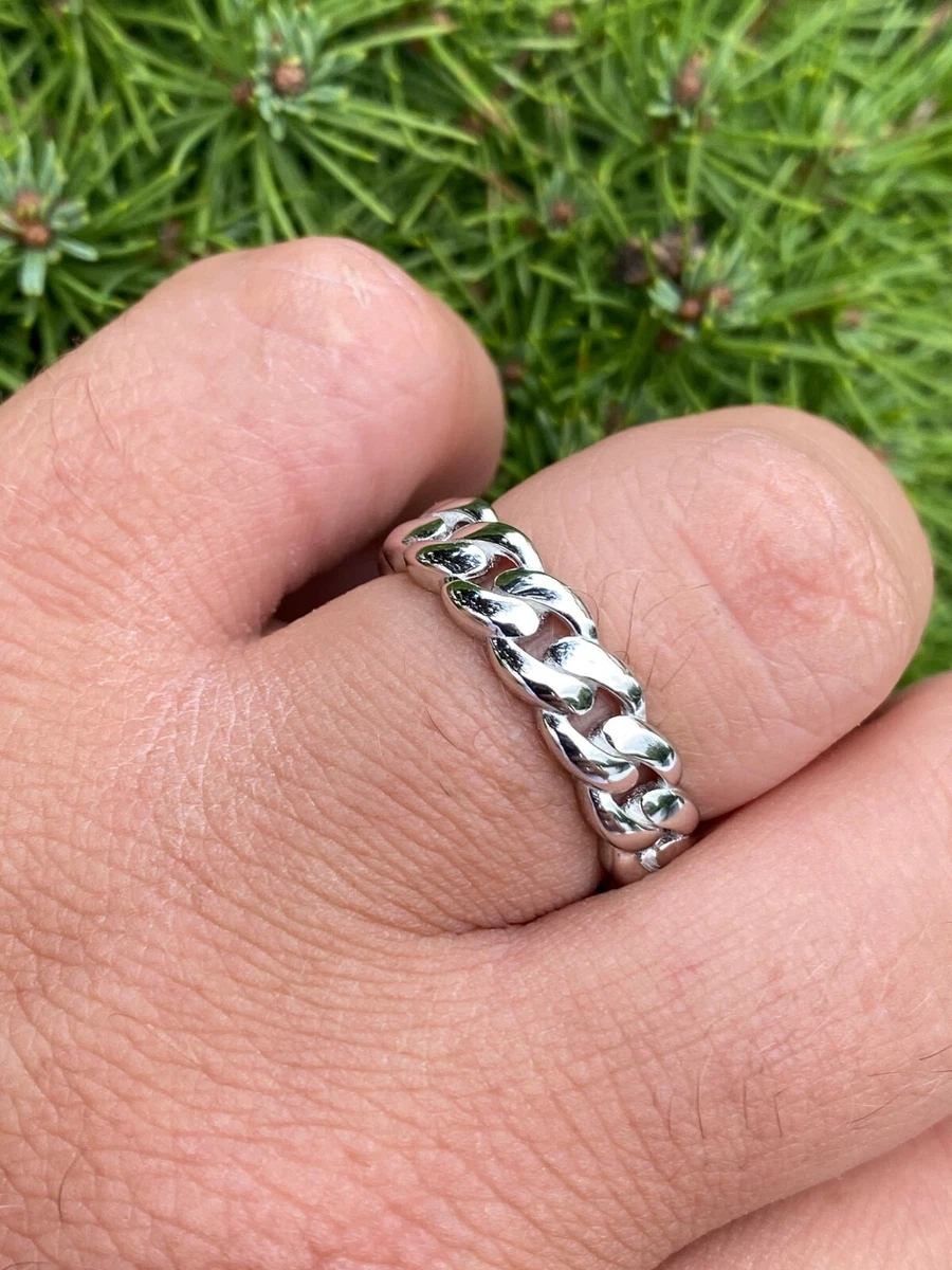Solid 925 Sterling Silver Men s Ladies 6mm Wedding Band Cuban Link Ring Sz. 6 13