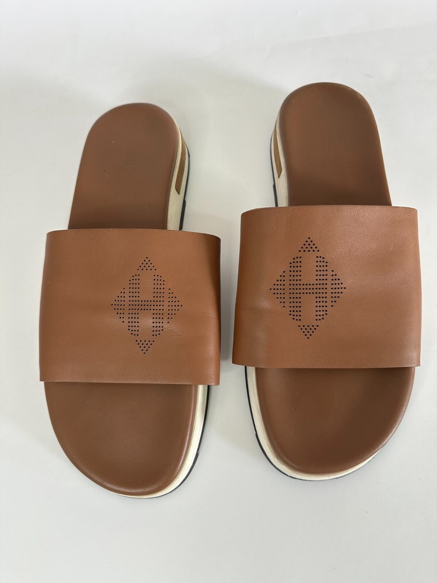 HERMES ブラウンレザー スライドサンダル 45 HERMES Brown Leather Slides Size 45 IT | eBay