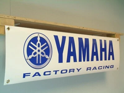 Yamaha Factory Racing Banner Motorcycle Race Workshop Garage Wall Display Sign - Image 1 of 2