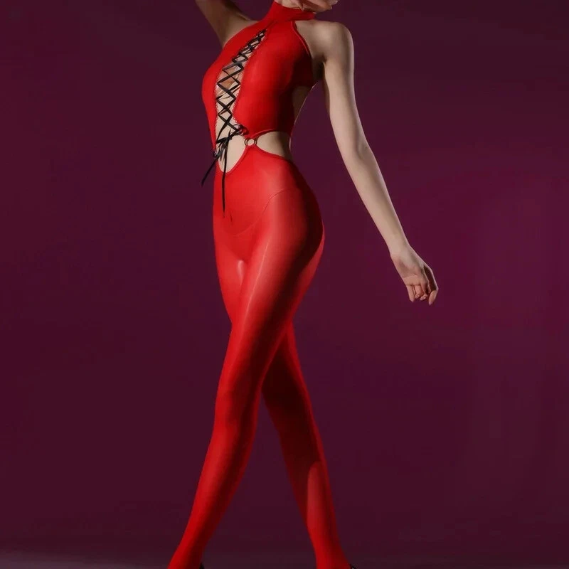 Body sexy para mujer con liguero extraíble - Pantimedias brillantes al aceite Foto 2 de 4