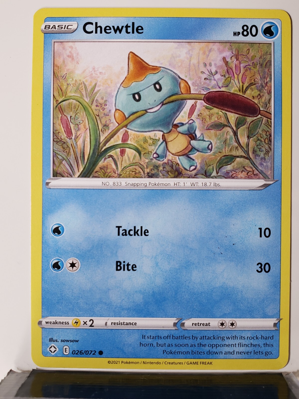 Chewtle 026/072 Shining Fates Sword Shield Pokemon Card - sowsow Art